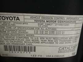 2002 TOYOTA COROLLA LE TEAL 1.8L AT Z15053